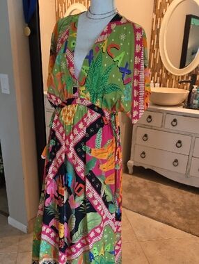 Farm RIO Inspired -Vibrant Multi-Color Tropical Wrap Maxi Dress from BRAZIL